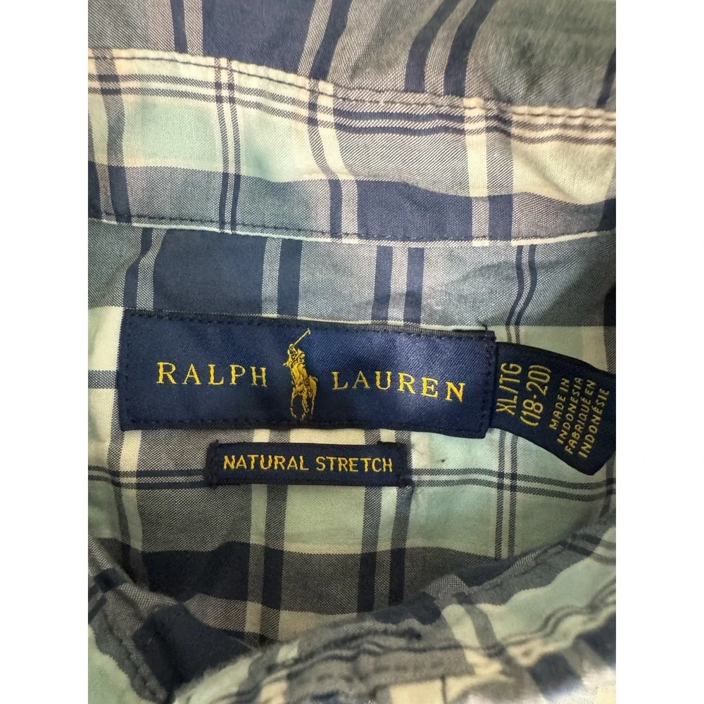 Ralph Lauren Boys XL (18-20) Natural Stretch Plaid Long Sleeve Button Down Shirt